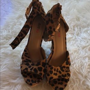 Leopard and cork wedge strap sandals (size 8)